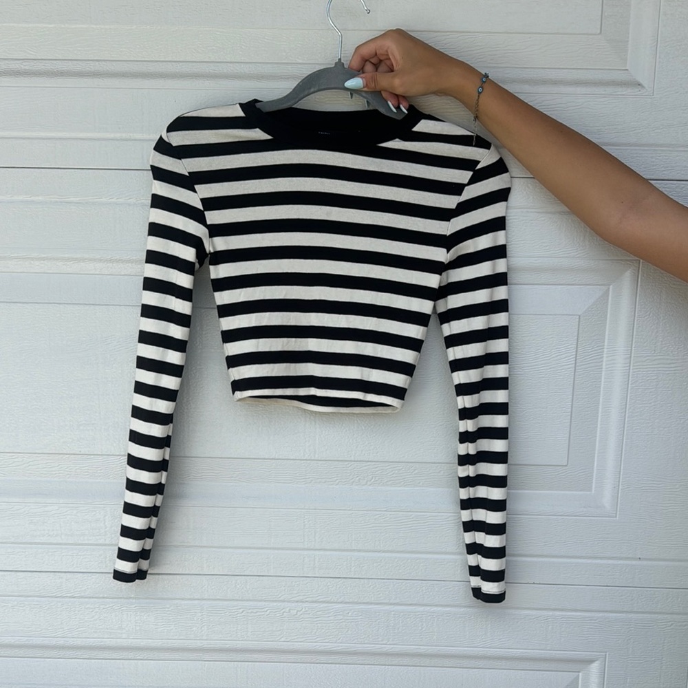 Black and White Striped Women's Top